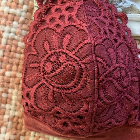 Grey & Maroon Lace Halter Bralette Set - Picture 2 of 3